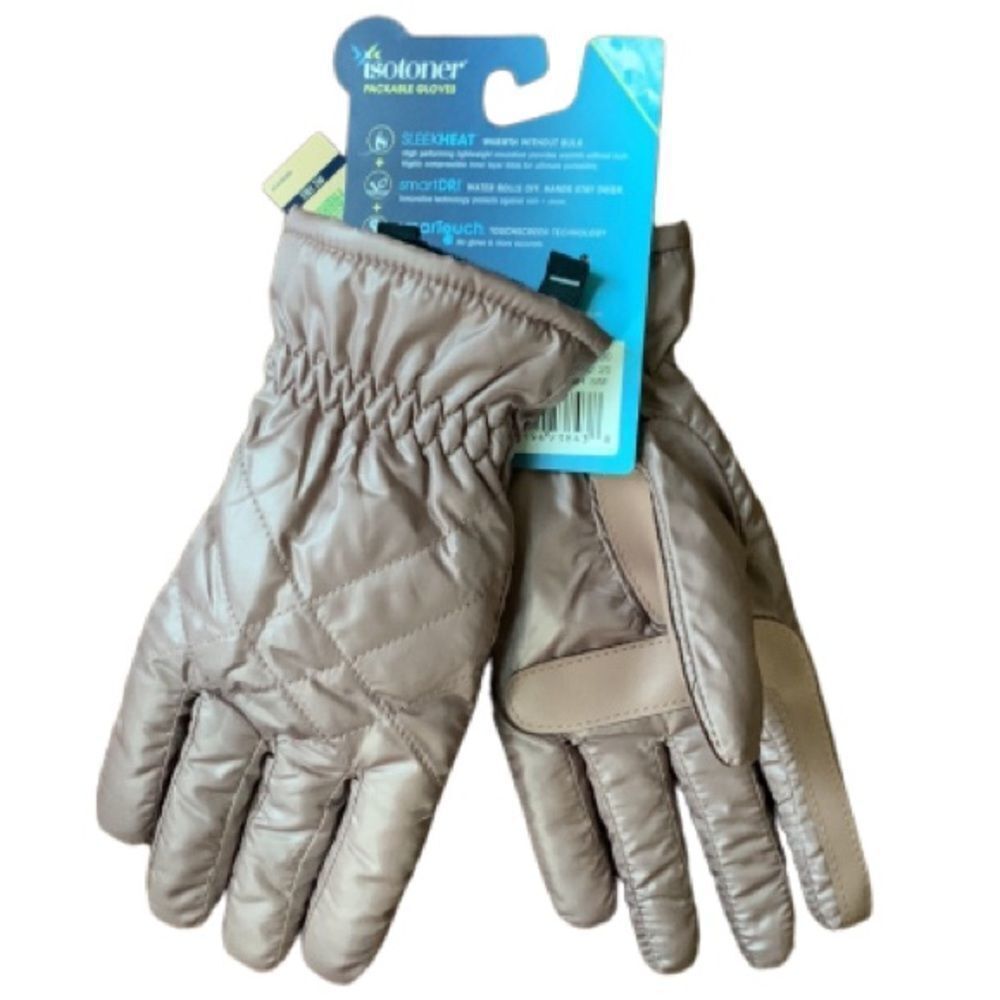 NWT Isotoner SmartTouch Quilted Tan Winter Gloves S/M
